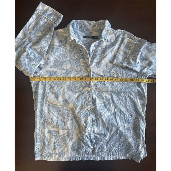 Lauren Ralph Lauren Pajama Set Blue Paisley Cotton Long Sl XL Comfortcore Lounge - Picture 6 of 12